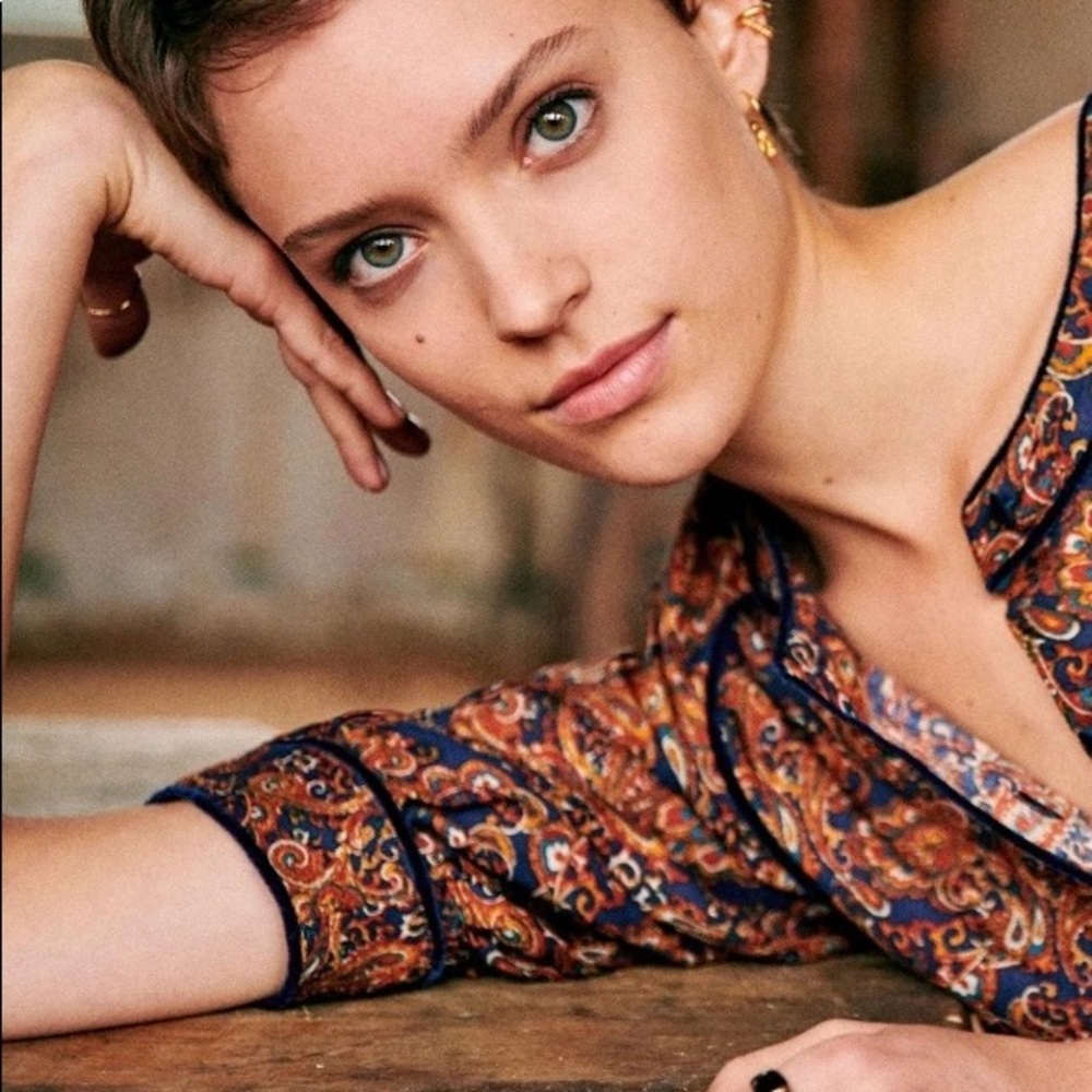 Sezane Paisley Blouse in Navy and Orange - Picture 3 of 7